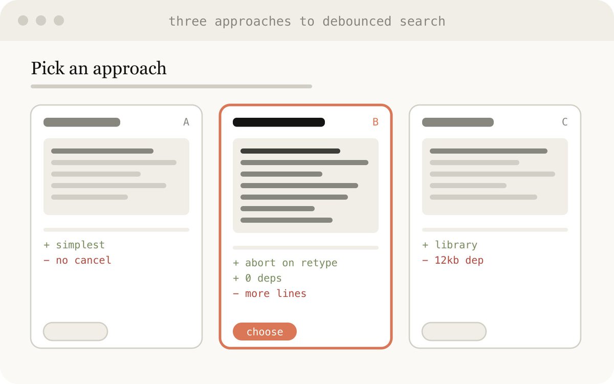 Planning artifact with three approaches to debounced search